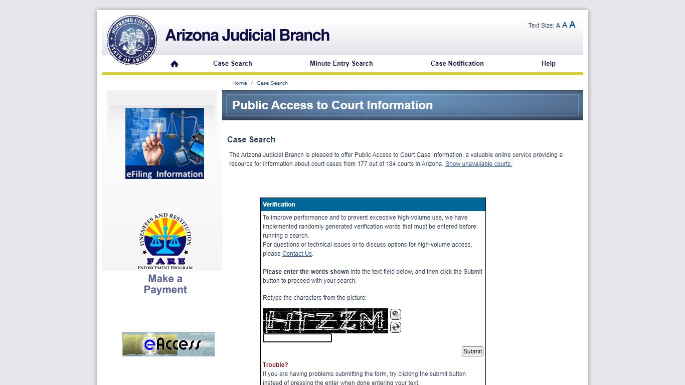 Public Access Case Lookup - Arizona